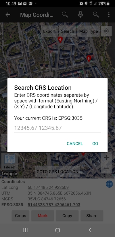 UTM Geo Map Search for location base on any coordinate reference system in the world